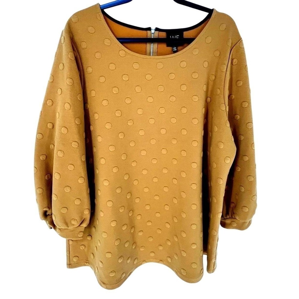 W5 Textured Dot Top Womens 2XL Puff‎ Sleeve Mustard Yellow Teacher Office Comfy